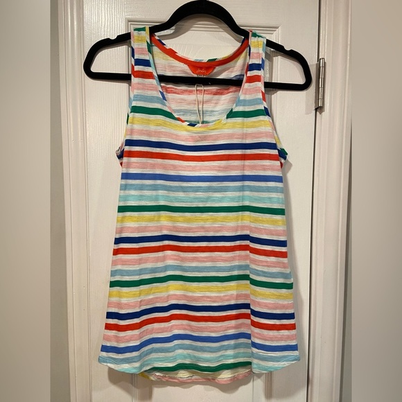 NWT Joules Size 4 Colorful Rainbow Stripe Cotton Scoop Neck Bunny Tank Top - Picture 1 of 12